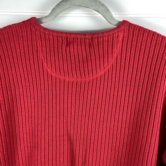 LL Bean Chunky Knit Crewneck Sweater Womens XL Red Ribbed Fisherman 100% Cotton - Picture 5 of 6
